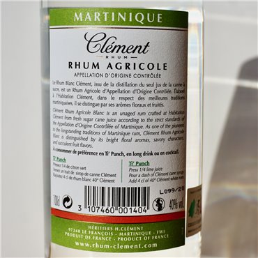 Rum - Clement Agricole Blanc / 100cl / 40%