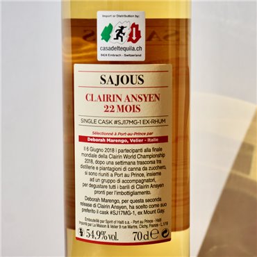 Rum - Clairin Ansyen Sajous 22 Mois Deborah Marengo / 70cl / 54.9%