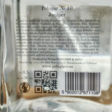 Vodka - Polugar No 10 Juniper / 70cl / 38.5%