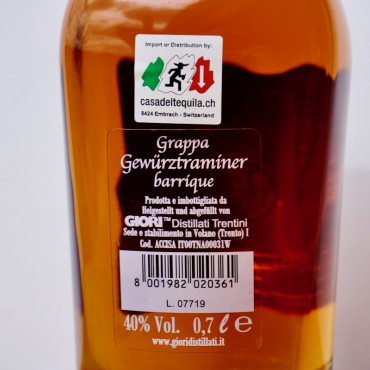 Grappa - Giori "G" Gewürztraminer Barrique / 70cl / 40%