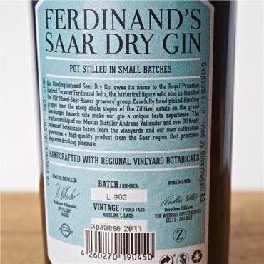 Gin - Ferdinand's Saar Dry Gin / 50cl / 44% Gin 50,00 CHF