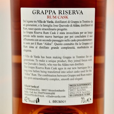 Grappa - Villa De Varda Riserva Rum Cask Finish Aldea / 70cl / 42%