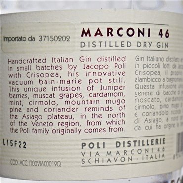 Gin - Marconi 46 by Poli / 70cl / 46% Gin 54,00 CHF