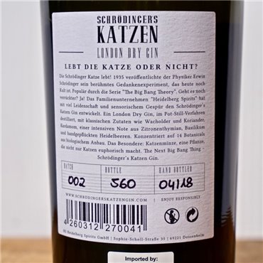 Gin - Schrödinger's Katzen Gin / 50cl / 44% Gin 49,00 CHF
